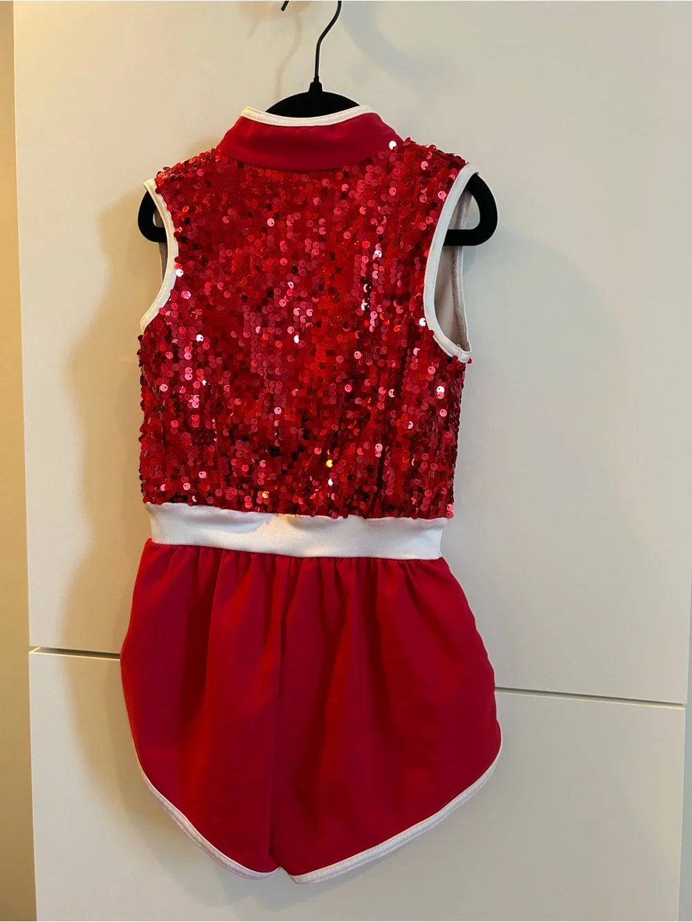 Weissman “Better Now” Red Sequin Dance Romper with White Trim - SC